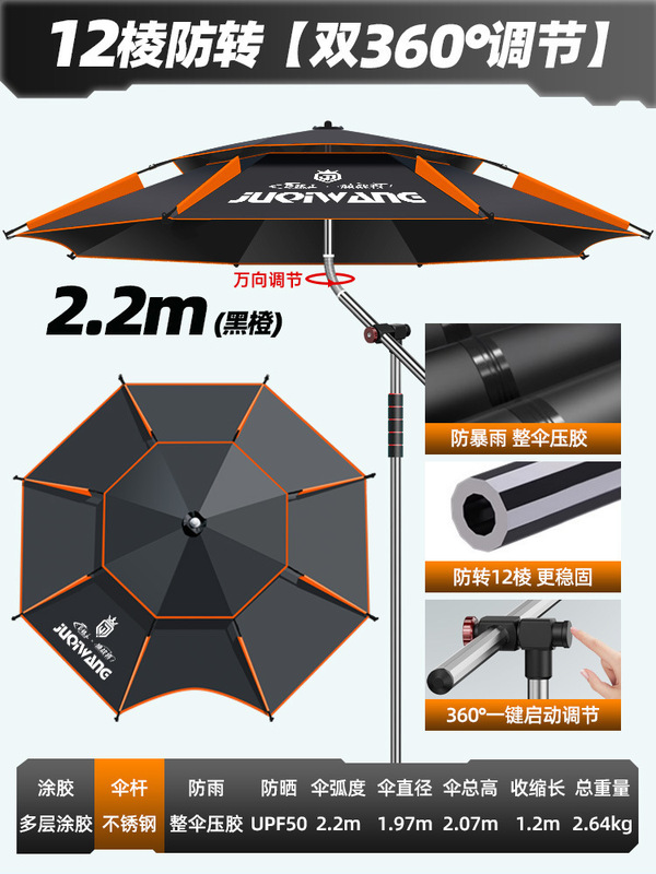 2025新款钓鱼伞户外专用拐杖大钓伞防暴雨加厚防晒防雨垂钓遮阳伞|undefined