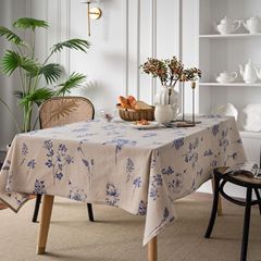 Imanqi Yun Tablecloth Small Honeybee Blue Flower Print Sketch Fresh Dining Tablecloth Cotton Linen Rectangle Factory Direct Supply
