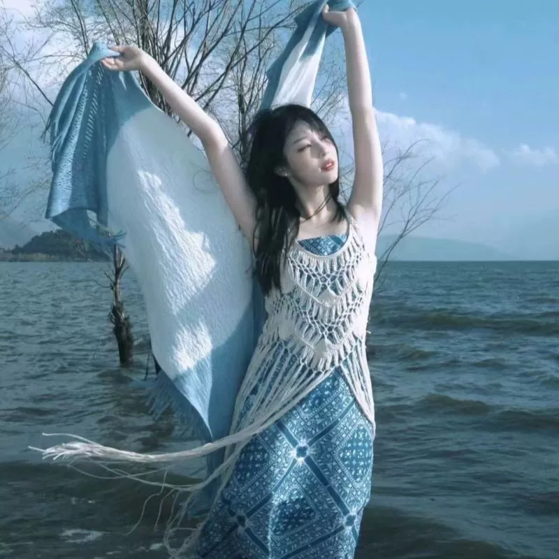 Набор женщин большой размер женщины новый стиль праздничный ветер подтяжка платье с талией тонкая длинная юбка с вырезаем кисточки платье