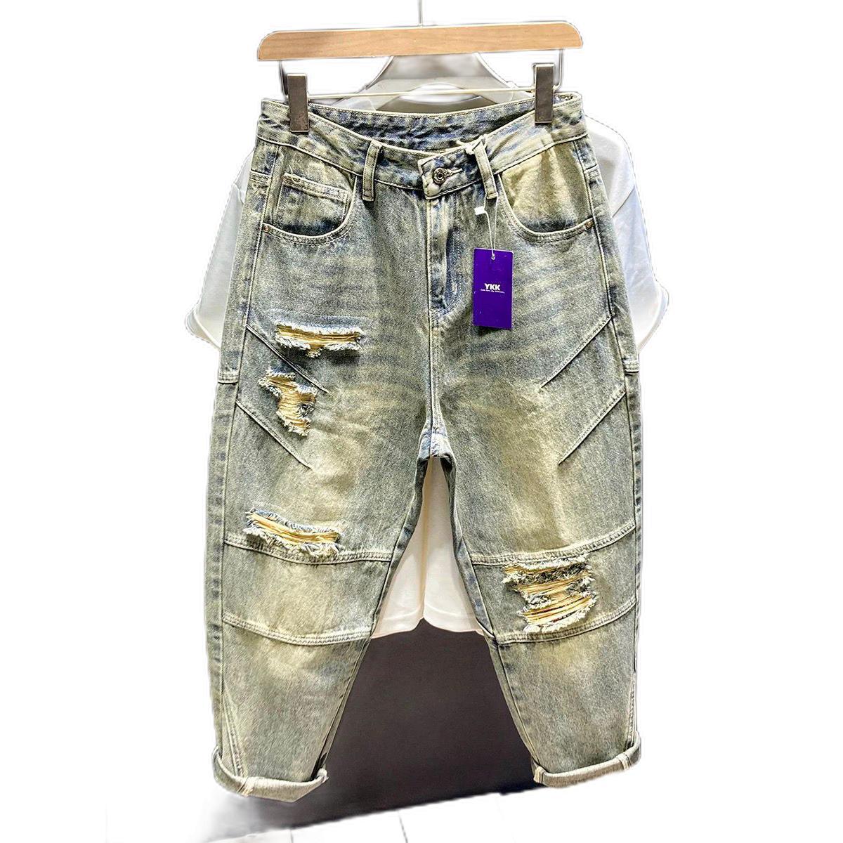 Retro Washed Distressed Jeans For Men Loose Fit Straight Leg Cool And Stylish American Casual Style Perfect For Spring And Autumn_mkmklike.com