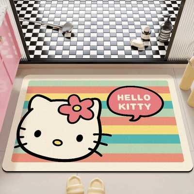 Avtomobil döşəmə paspasları — for the toilet entrance, absorbent and - hello-kitty-color-stripes-40x60cm-diatom-mud