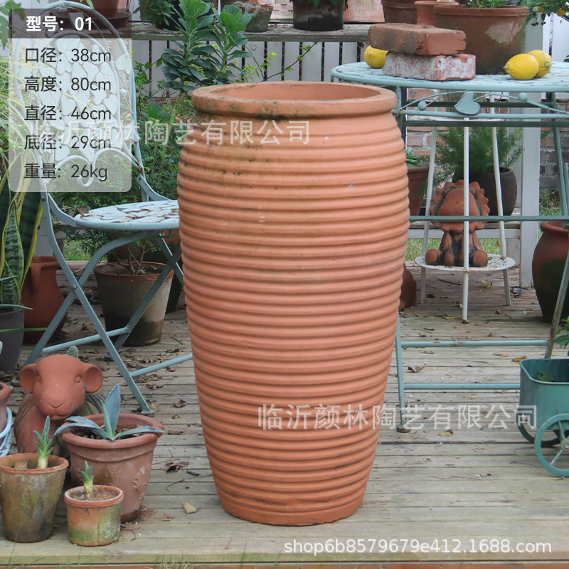 Terrizaje de alta combinación de cerámica de plantación de flores maceta de cerámica gruesa maceta de cerámica roja ventilada jardín paisaje villa decoración maceta