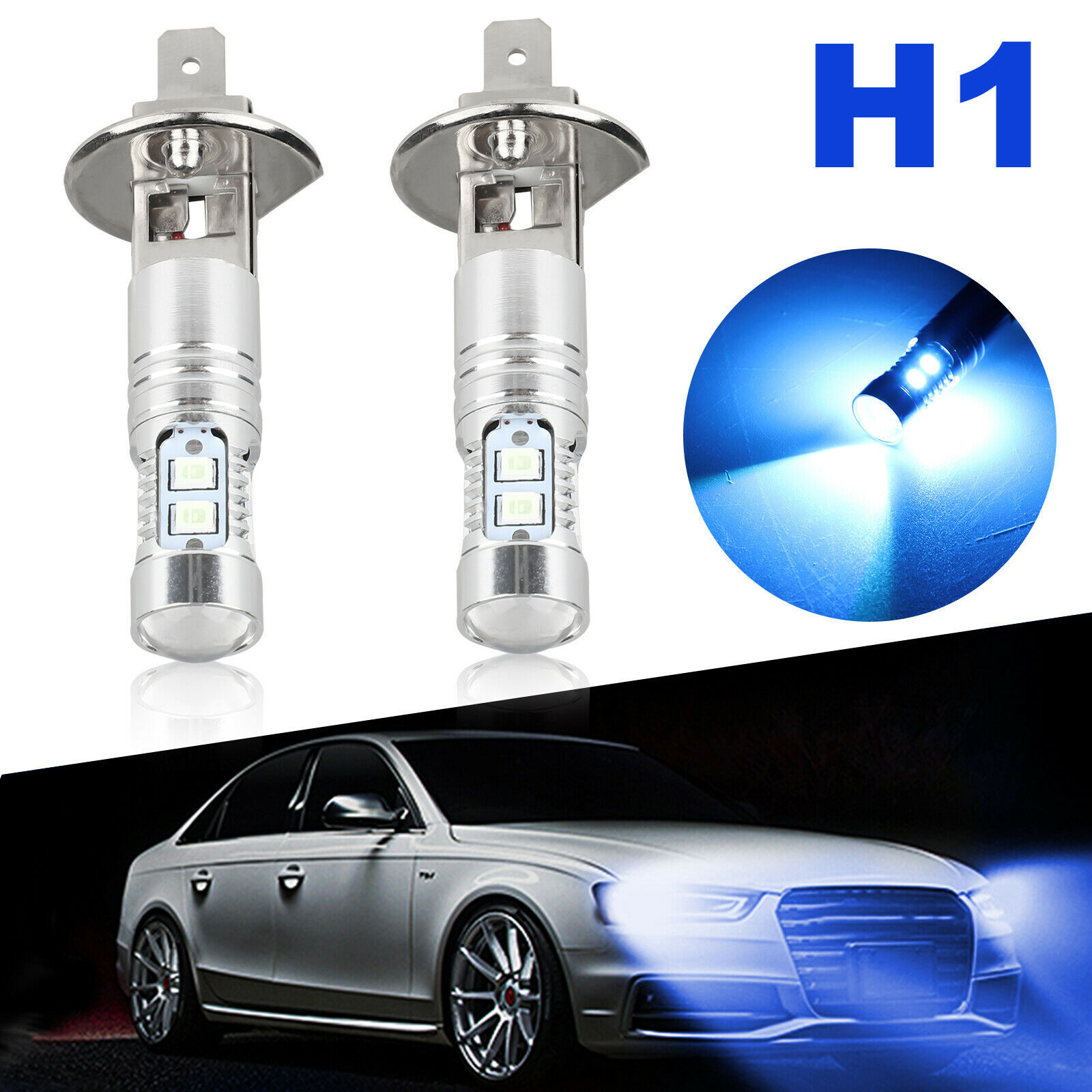 Faros de niebla LED de automóvil H1 8000K 100W faros de alta potencia de haz alto y bajo bombillas de niebla azul hielo