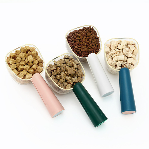 Cat and dog food pet spoon long handle sealing clamp scoop spoon measuring cup scale set for teddy measurement supplies 