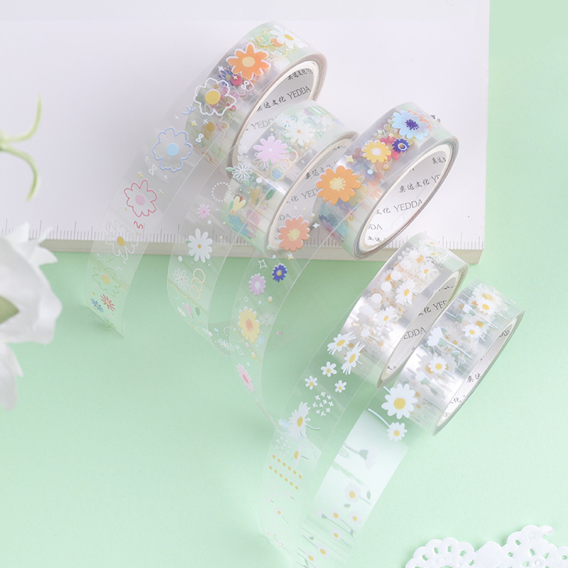 59g Weight Washi Tape Stationery Type 5 PCS/Package Quantity School Occasion PET Material Butterfly, Daisy Pattern Cute Style 5 PCS/Package Butterfly Daisy School PET Cute Washi Tape 无