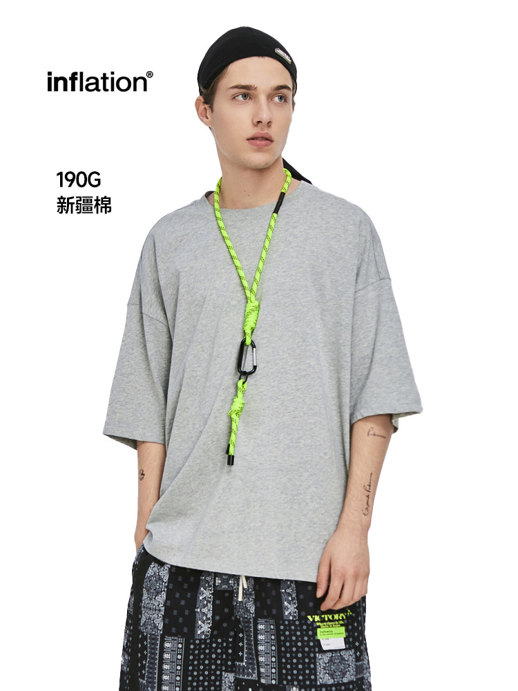 Infメンズ | 生中継ソース190g坪重新疆綿ゆるい欧米純色オープンtシャツ五分袖半袖