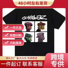 Music Band Gorillazs Punk Rock Print T Shirt 90s Casual Fash