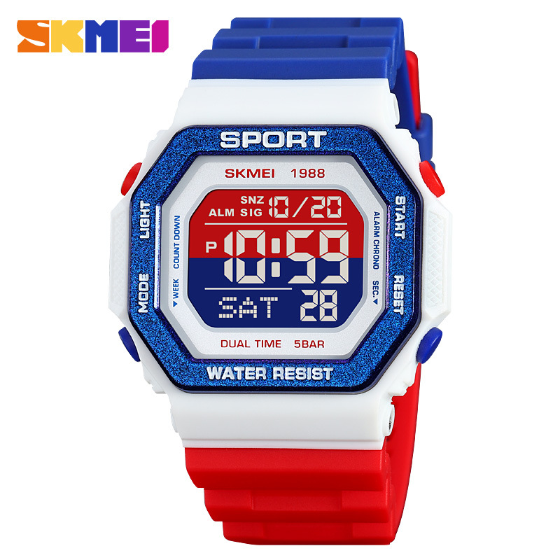 Reloj deportivo Skmei para hombre Reloj electrónico impermeable multifuncional de personalidad cuadrada Reloj electrónico de estudiante para hombre