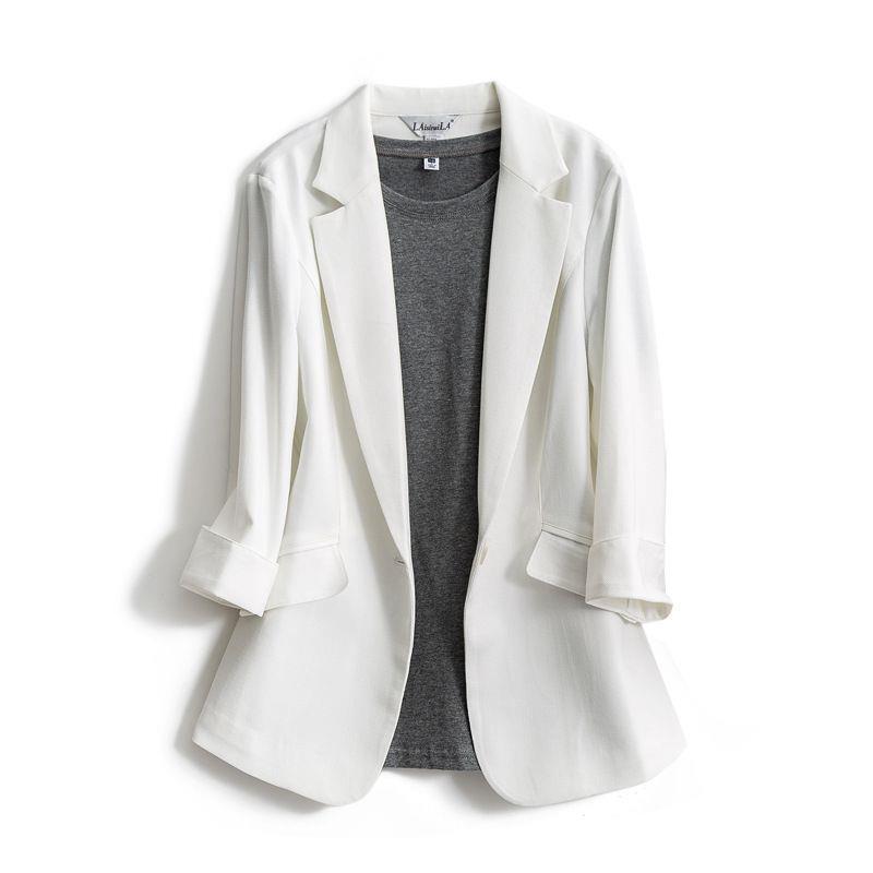 New Cotton and Linen Blazer with Three-Quarter Sleeves, Slim Fit, Lightweight, Breathable, Available in Black, Blue, and Beige