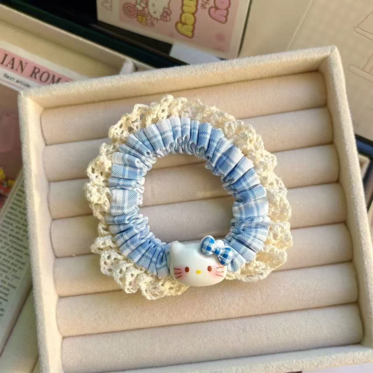 Niños jeans encaje anillo de cabello de cabello de encaje niñas alta cola de cabello de alta elasticidad cuerda de cabello de goma cabeza adornos para el cabello