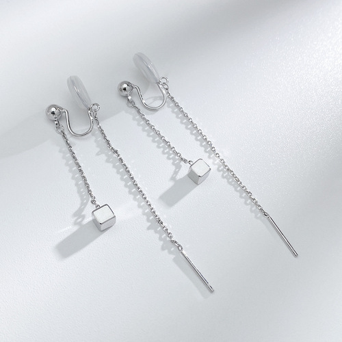Designed long double-ear line mosquito coil disc ear clip for women without pierced ears, simple tassels, high-end trendy earrings and earrings to look slim