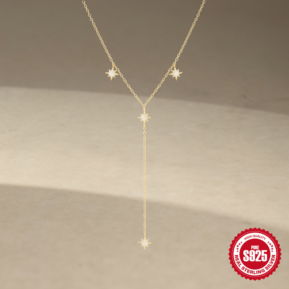 Nueva plata de ley s925 de alta calidad, borla larga en forma de Y, collar de diamantes flash estrella de ocho mandos, collar sexy de lujo ligero de nicho
