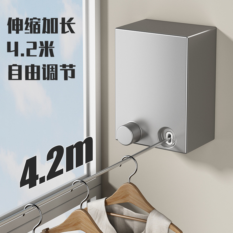 Invisible tendedero interior sin perforar percha de ropa retráctil de secado de ropa artefacto de alambre de acero balcón baño retráctil tirar