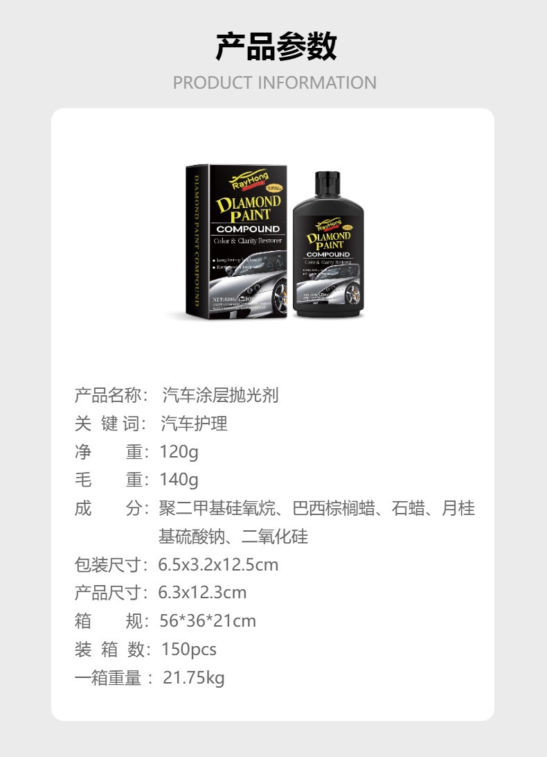 RAYHONG car coating polishing agent car cleaning coating car paint polishing maintenance polishing waxing stain removal