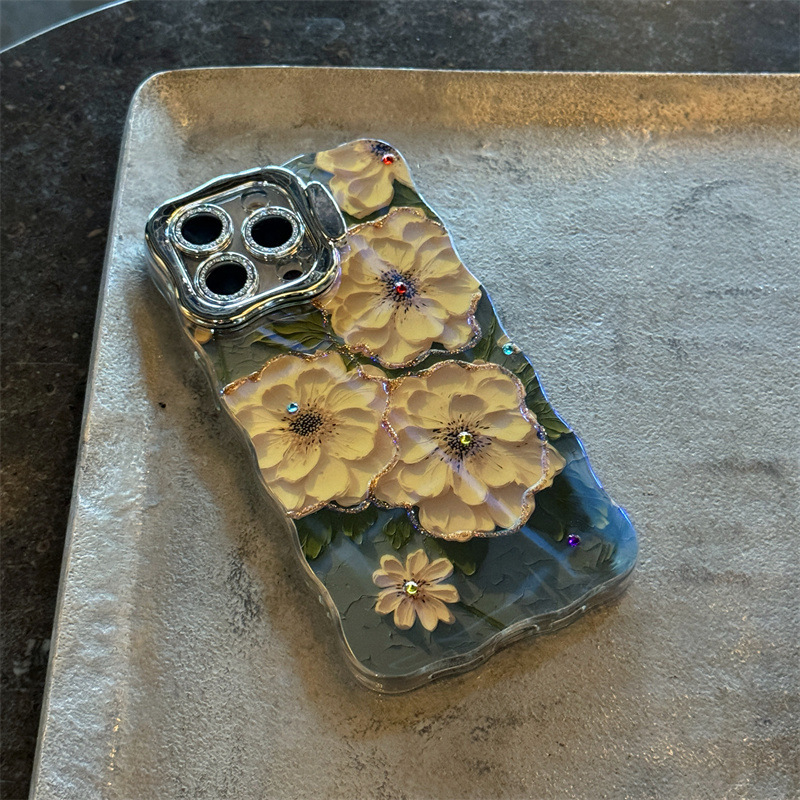 Blu-ray Point Diamond Flower 16ProMax Soporte de lente iphone15 para Apple 14 funda para teléfono móvil 13 hembra 15PM