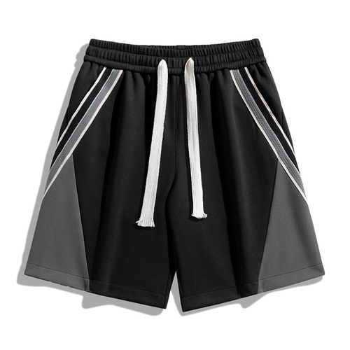 Summer New Trend Casual Matchable Striped Straight Wide Leg Pants Men Knit Fashion Loose Sports Shorts
