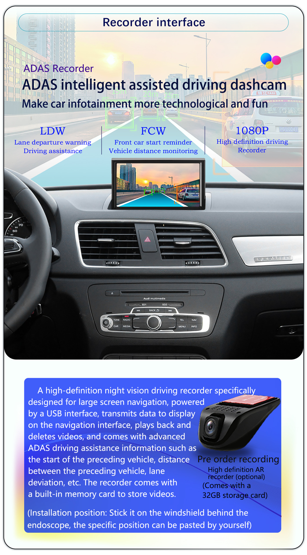 Suitable for 8-Inch 12-18 Model Audi A1/Q3 Android Wireless Carplay Navigation 360 Panoramic All-In-One Machine