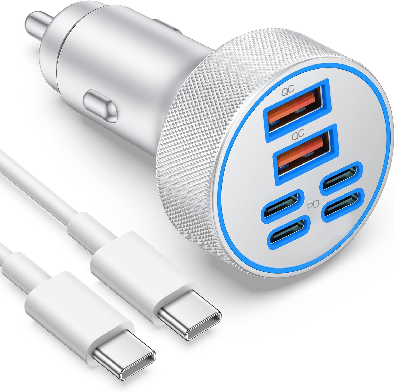 Cross-border one-to-four aluminum alloy super fast charging dual PD30W dual QC cigarette lighter car mobile phone charger factory
