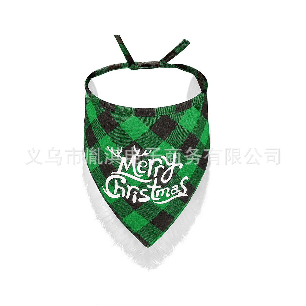 Fábrica transfronteriza nueva Navidad Plaid deshilachado mascota triángulo bufanda perro bufanda Navidad PET-up