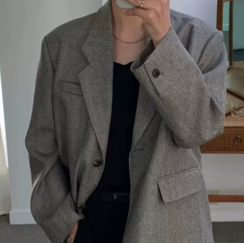 现货 2025秋季新韩国东大门not*ing written翻领羊毛大衣西装外套