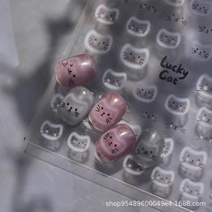 5D浮雕渐变猫咪指甲贴纸 简约可爱卡通装饰贴 源头工厂批发
