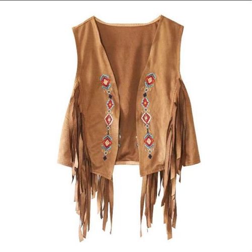 Ethnic Style Vintage Suede Vest for Women with Embroidery, Paired with Skirt and Outerwear, Bohemian Fringe Cardigan