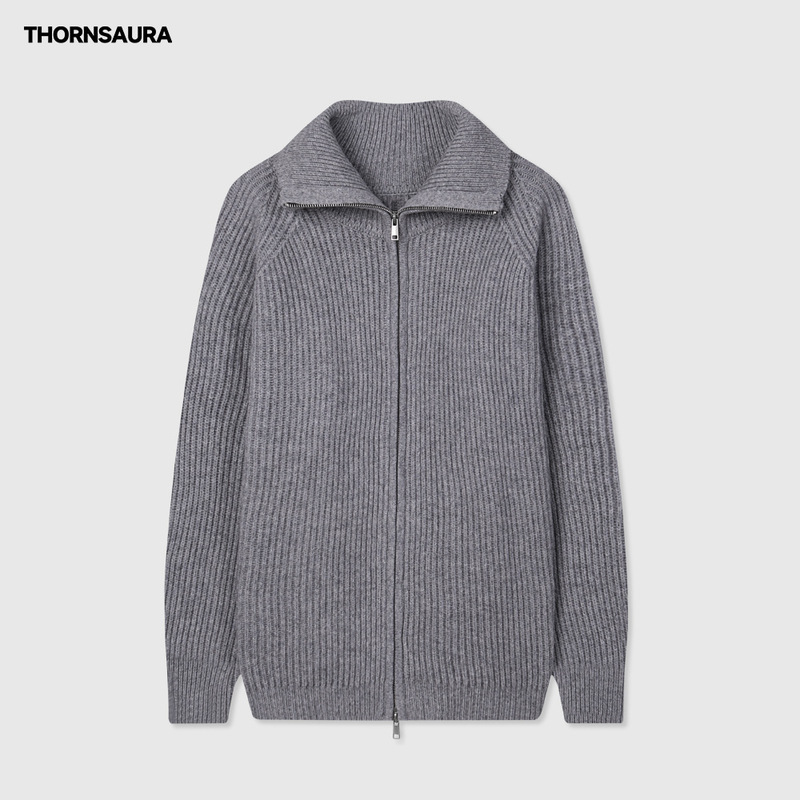 棘光THORNSAURA 慵懒感松软厚实100绵羊毛毛衣双头拉链立领开衫女|undefined
