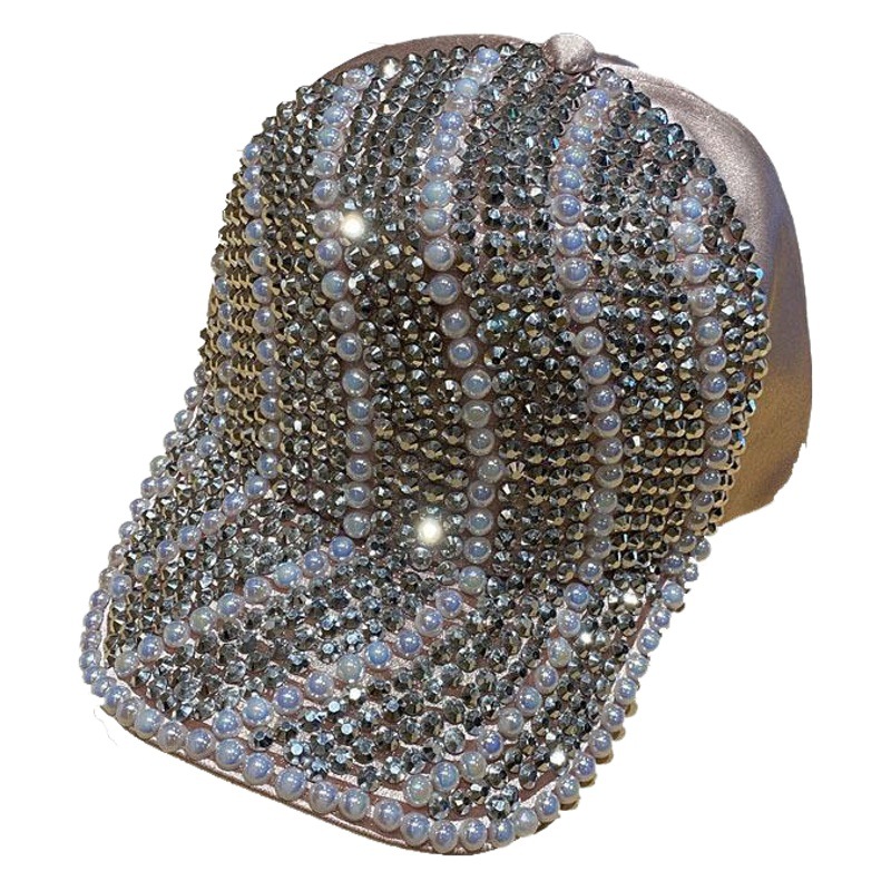 Gorra de béisbol con diamantes de imitación para mujer, estilo coreano de primavera y otoño, moda urbana, versátil, sombrero para el sol, perla de lujo ligero