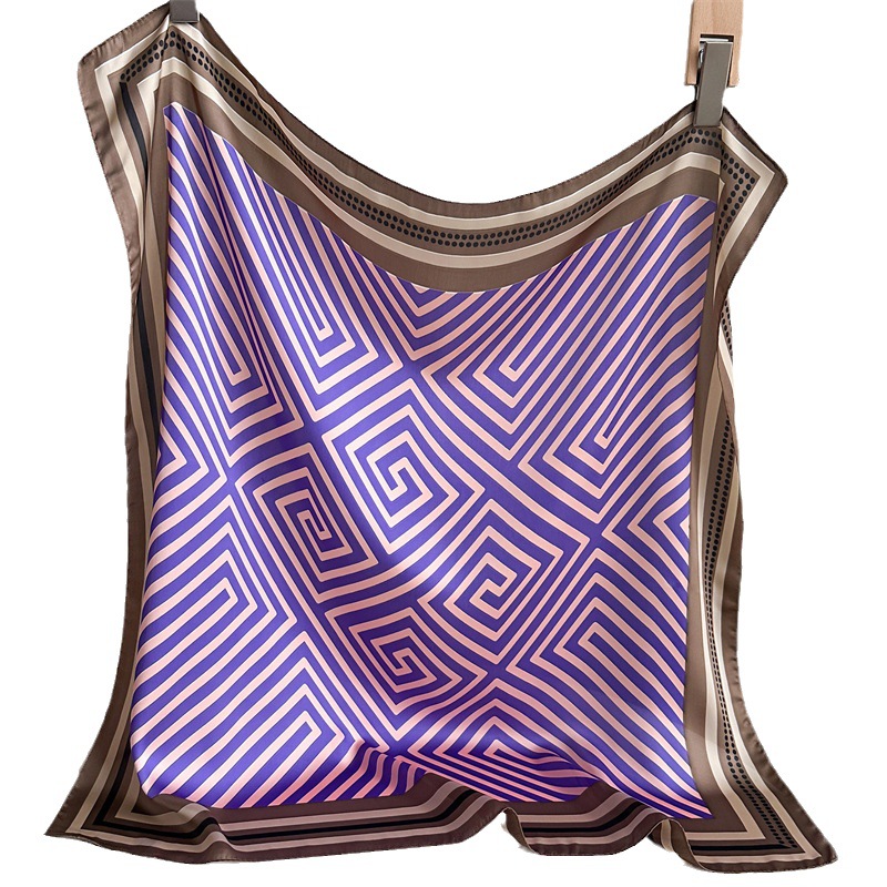 Pañuelo para la cabeza de seda de imitación de 70x70cm, bufanda minimalista con laberinto, bufanda de viaje a la moda para mujer, bufanda cuadrada, chal ligero_voghion.com