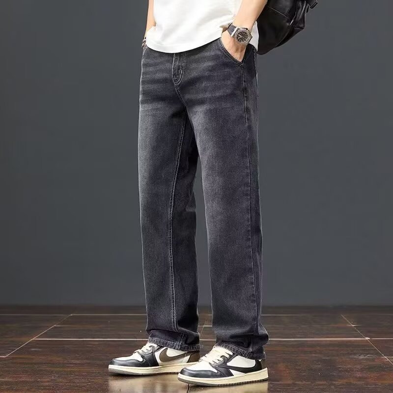 Camisas de menos ropa de otoño nuevos jeans grises para hombres pantalones rectos sueltos para hombres pantalones elásticos de moda de otoño
