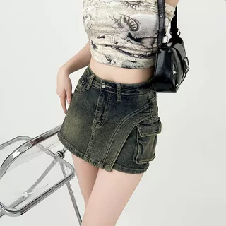 复古蓝弹力牛仔裙裤别致设计女2024年性感辣妹高腰包臀裙ins风潮