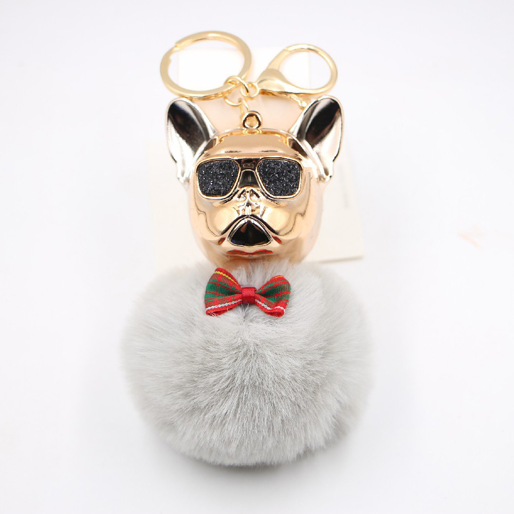 New Cross-border Cool Dog Creative Sunglasses French Bulldog Car Pendant Cute Dog Keychain Hair Ball Bag Pendant display picture 28