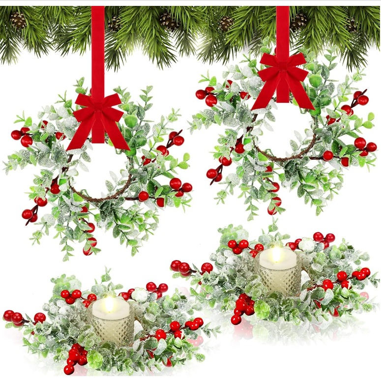 Amazon vende velas de Navidad Red Bow Guirnalda Navidad ventana puerta colgante Candelabro Guirnalda