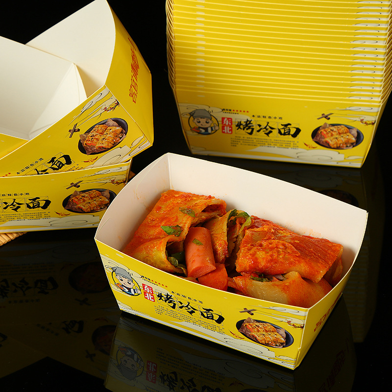 En stock sin descuento Noreste fideos fríos horneados caja de embalaje puesto comercial desechable cadena frita caja de aperitivos para llevar caja de embalaje