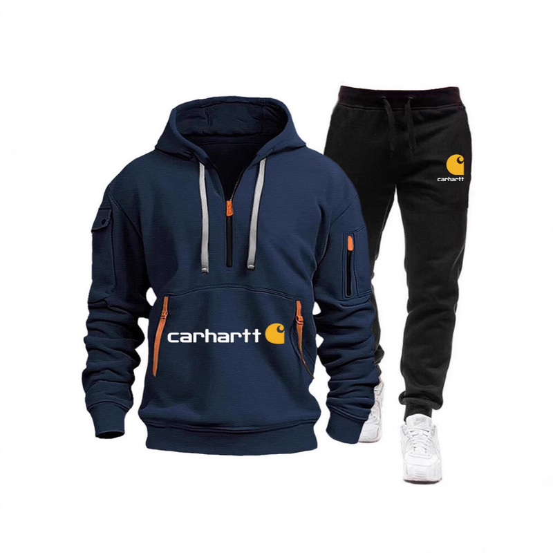 2024 Versatile Men's Sports Sweatshirt Carhartt Mango Multi-Flap Pocket Pants Zipper Hooded Sportswear Sweatshirt Suit