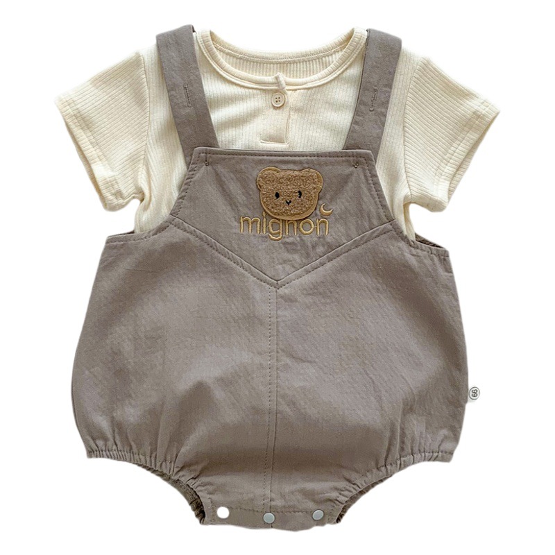 2025ins 新しいベビーベアオーバーオールスーツ無地半袖 Tシャツファッショナブルな子供服男の子と女の子用