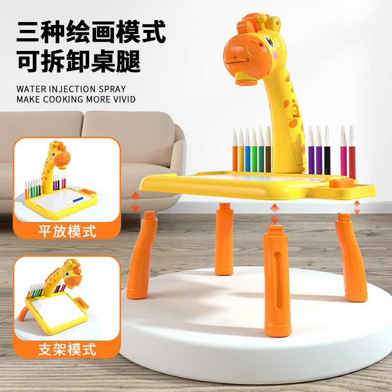 Cross-border little deer projection painting desk cartoon style doodle painting and writing board children's early education intellectual development toy set