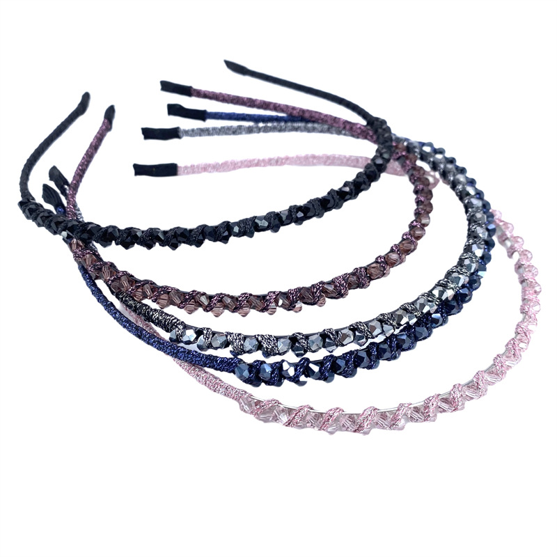Estilo coreano cristal accesorios de pelo de alta gama doble fila cristal diadema línea de pesca cuentas a mano diadema boutique fuente 2 Yuan tienda
