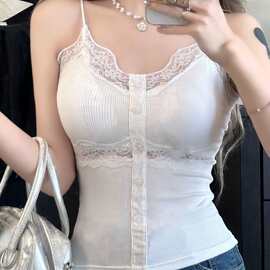 2252#蕾丝拼接V领小吊带背心女新款纯欲性感修身显瘦内搭打底上衣