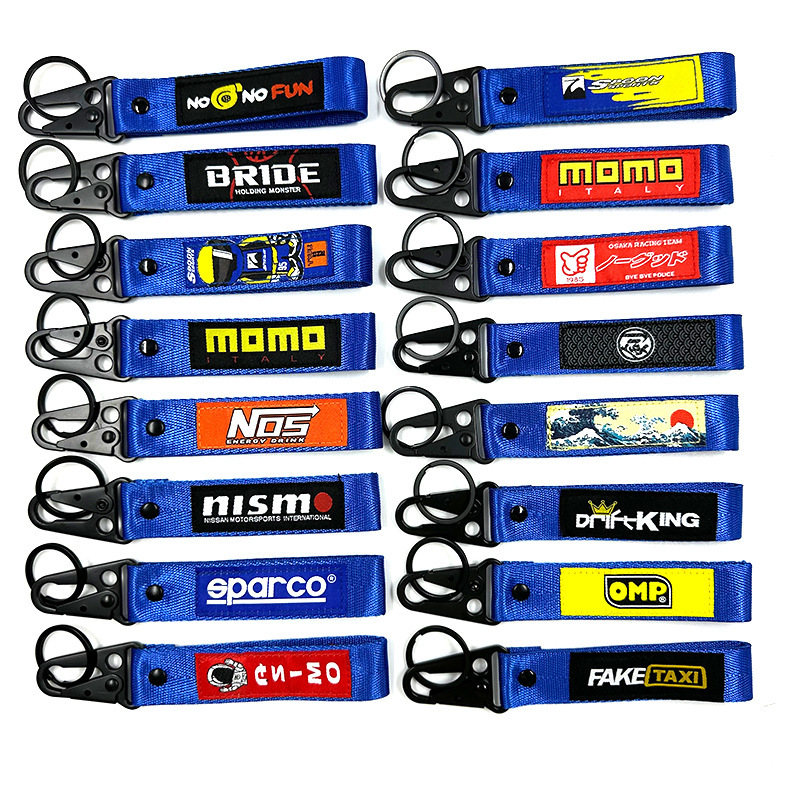 Car Modification Embroidered Woven Label Pendant Modification Cultural Motorcycle Eagle Beak Buckle Anti-Lost Ready Stock Wholesale Blue