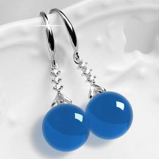 Natural Blue Agate Sterling Silver Earrings for Women Korean Style Earrings Ins Earrings 2021 New Trendy Cool Style Simple