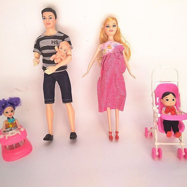 7PCS 12关节肯男娃娃+孕妇娃娃学步车推车家庭Pregnant doll314g
