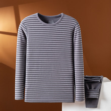 夜贵鸟外条纹保暖内衣套装厂家直销成人打底衫彩棉天鹅绒秋衣秋裤