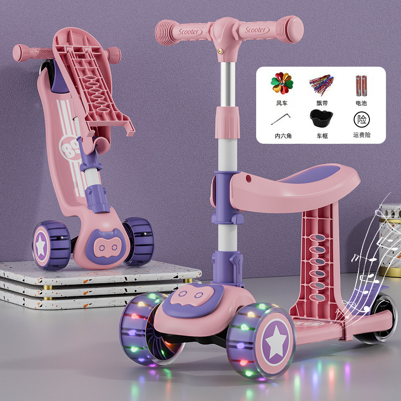 El nuevo Scooter para niños con asiento puede sentarse y deslizarse tres en uno niños y niñas de tres ruedas 1-2-3-5-6 AÑOS NIÑOS