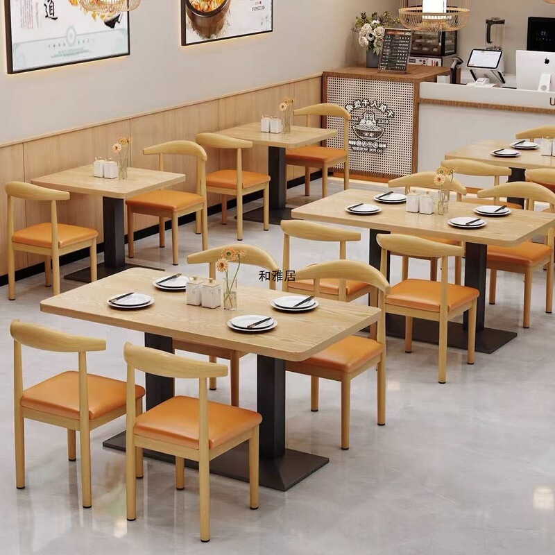 Commercial Catering Dessert Shop Table Barbecue Noodle Shop Restaurant Snack Table Milk Tea Breakfast Economical Dining Table and Chair Set
