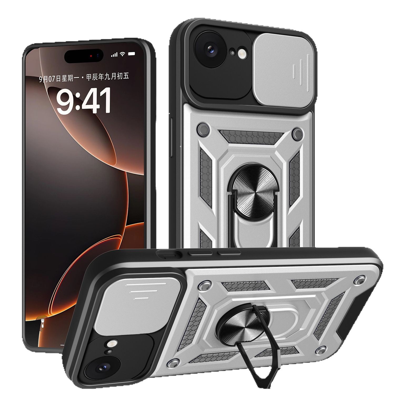Caso de teléfono móvil de ventana IP 16E TPU + PC armadura protector contra caídas de núcleo duro soporte de anillo de mano de la máquina Europa y los Estados Unidos image 6