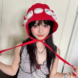 可爱kittyy2k遮阳帽甜美出游渔夫帽夏拍照超出片百搭帽子