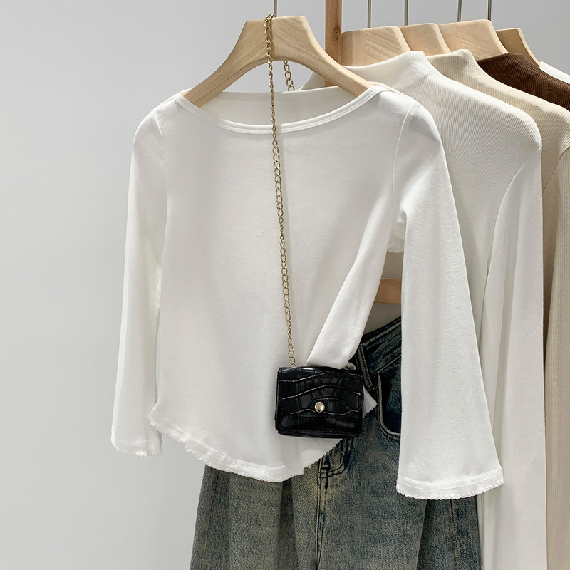 Stunning Boat-Neck Lace Short-Sleeve Crop Top for Women, Spring/Summer 2026 New Style, Petite Size Top