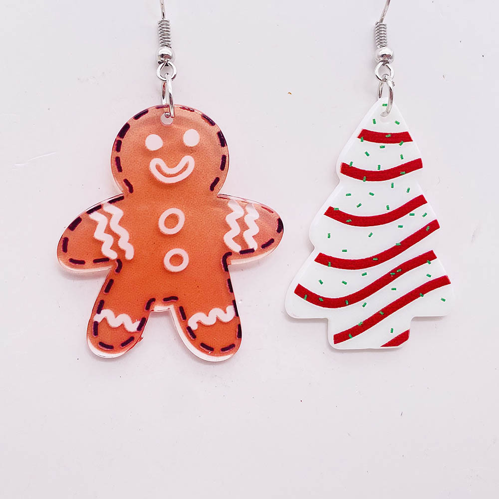 Christmas Festival Christmas Tree, Gingerbread Pattern 1 Pair Christmas Cute Christmas Tree Gingerbread Arylic Drop Earrings