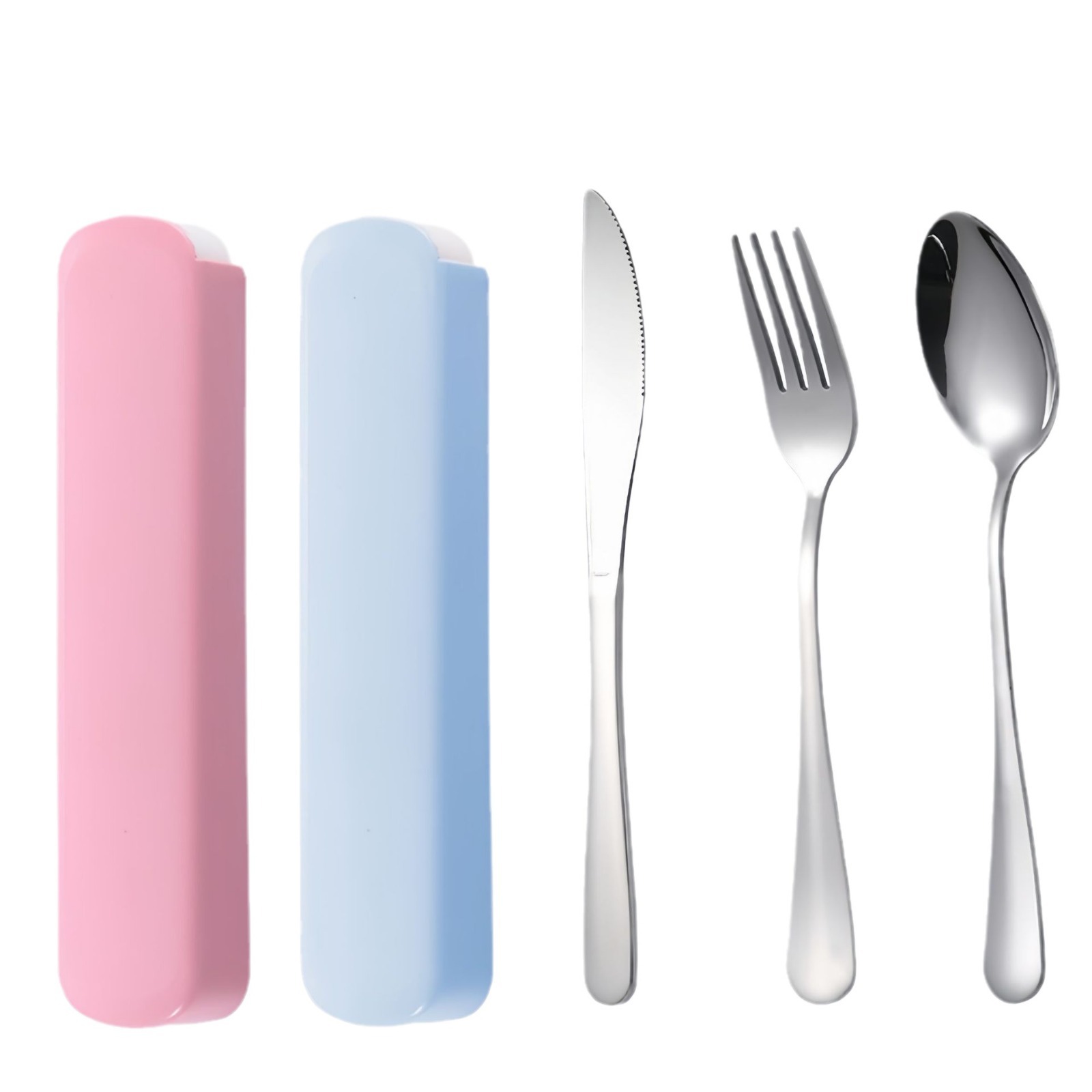 Juego portátil de cubiertos de acero inoxidable, incluye cuchillo, tenedor y cuchara, ideal para estudiantes o camping